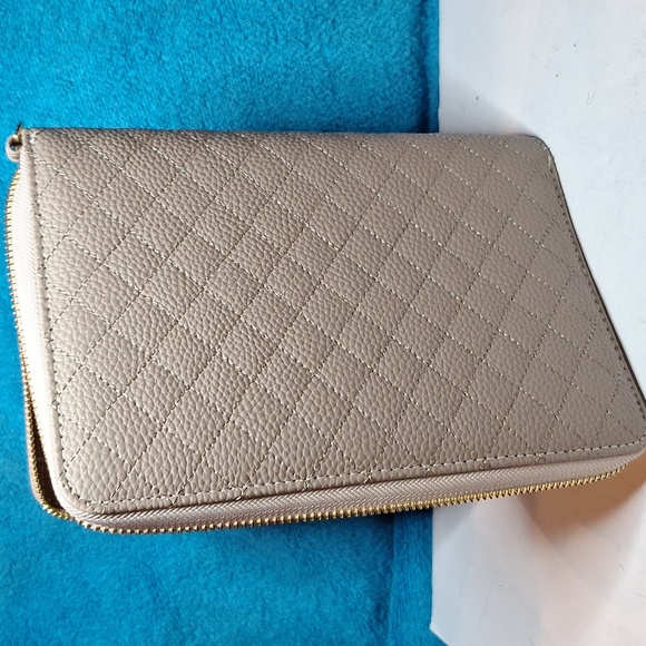 A6 Personal Binder, A6 Cash Stuffing Wallet Quilted Taupe Zipper Planner NEW - Picture 5 of 7